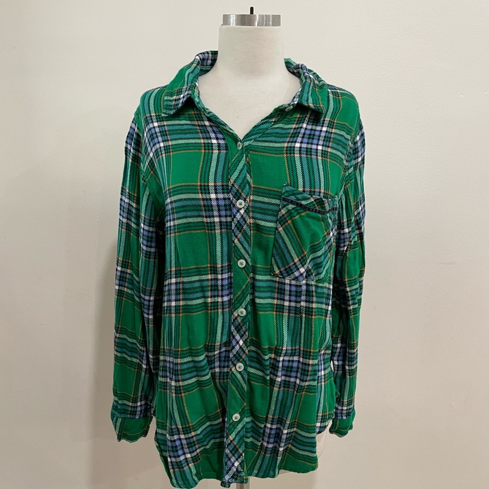 Aerie | Green Plaid Flannel Boyfriend Sleep Casual
Button Down Top